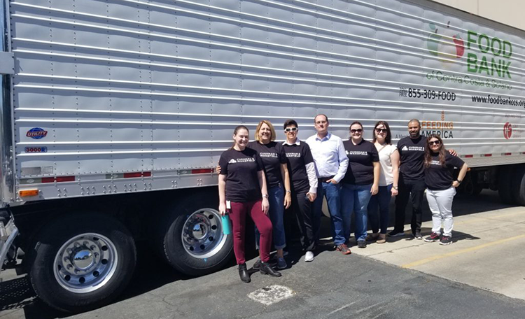 Volunteers near semi