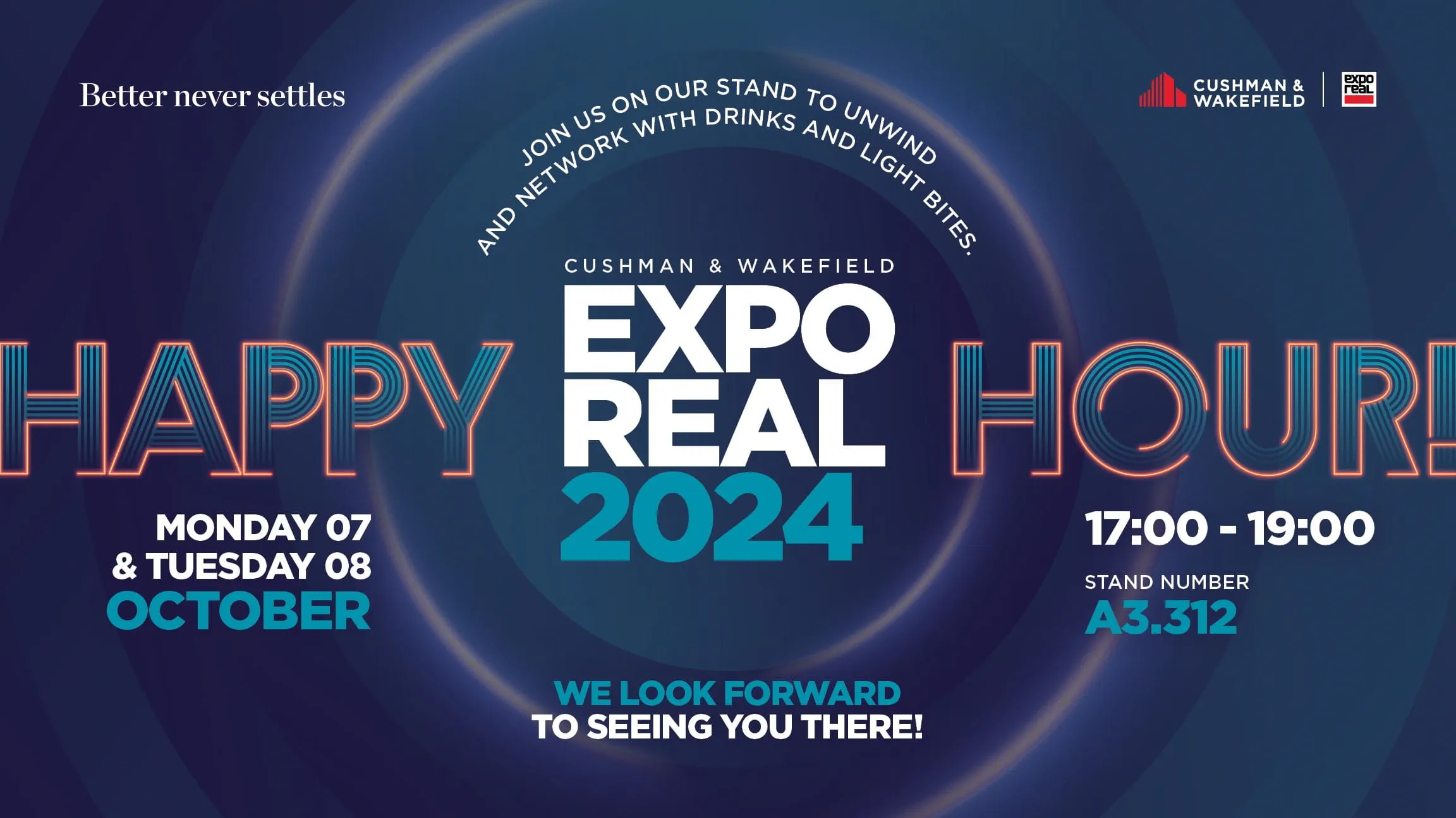 Expo Real 2023 happy hour invite